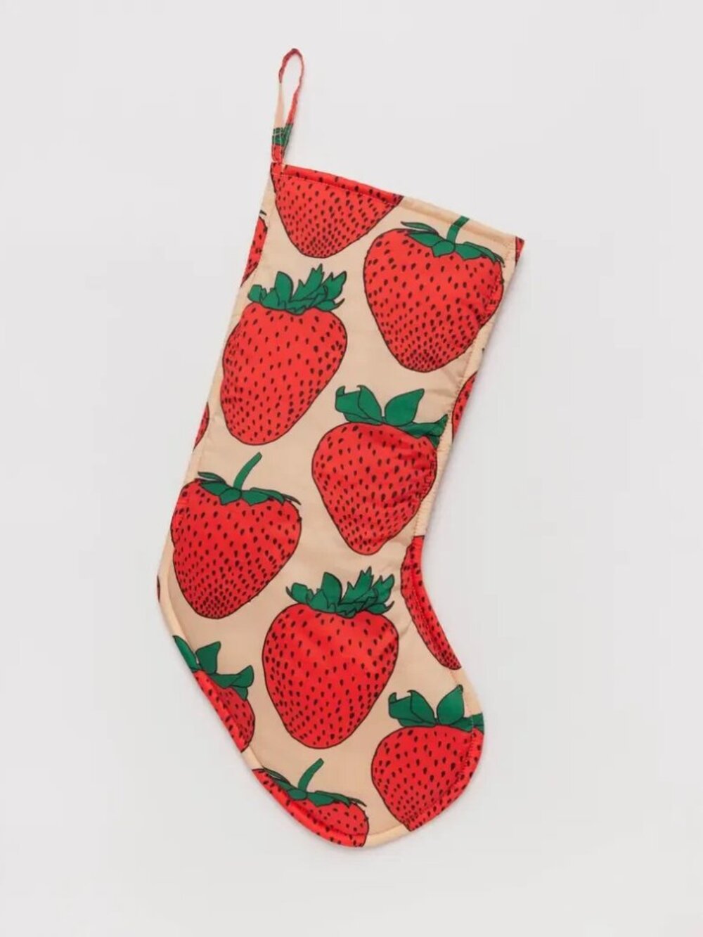 BAGGU Holiday Stocking Strawberry Print Peach & Red NWT
